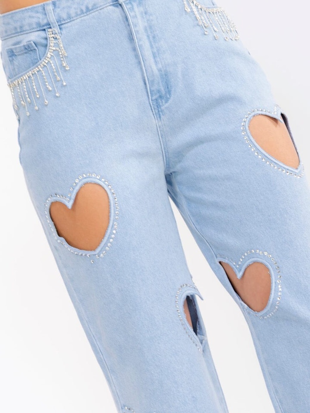 J55. Light Blue Heart-Cutout Straight Jeans - Picture 2 of 3